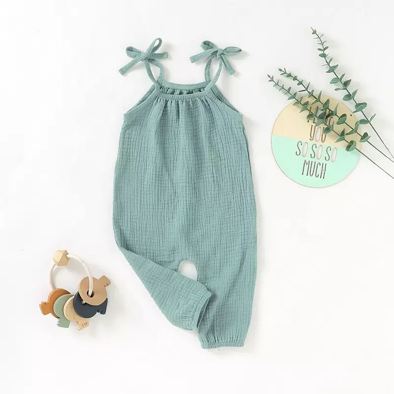 6M-24M Organic Cotton Muslin Baby Tie Print Lace up Jumpsuit